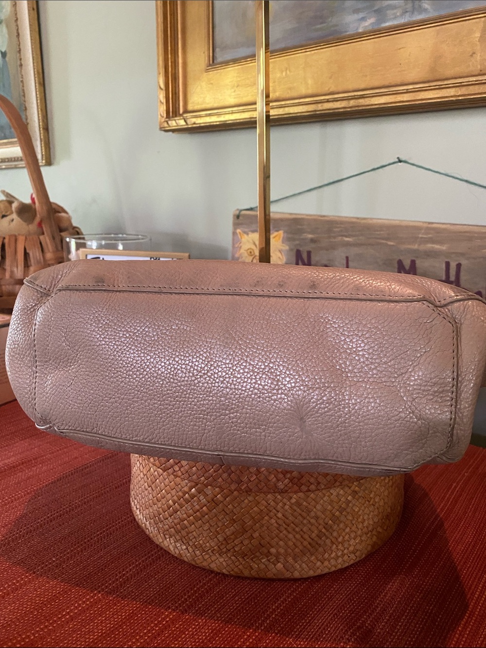 Tory Burch Taupe Leather Marion Saddle Bag Purse. - Picture 8 of 11